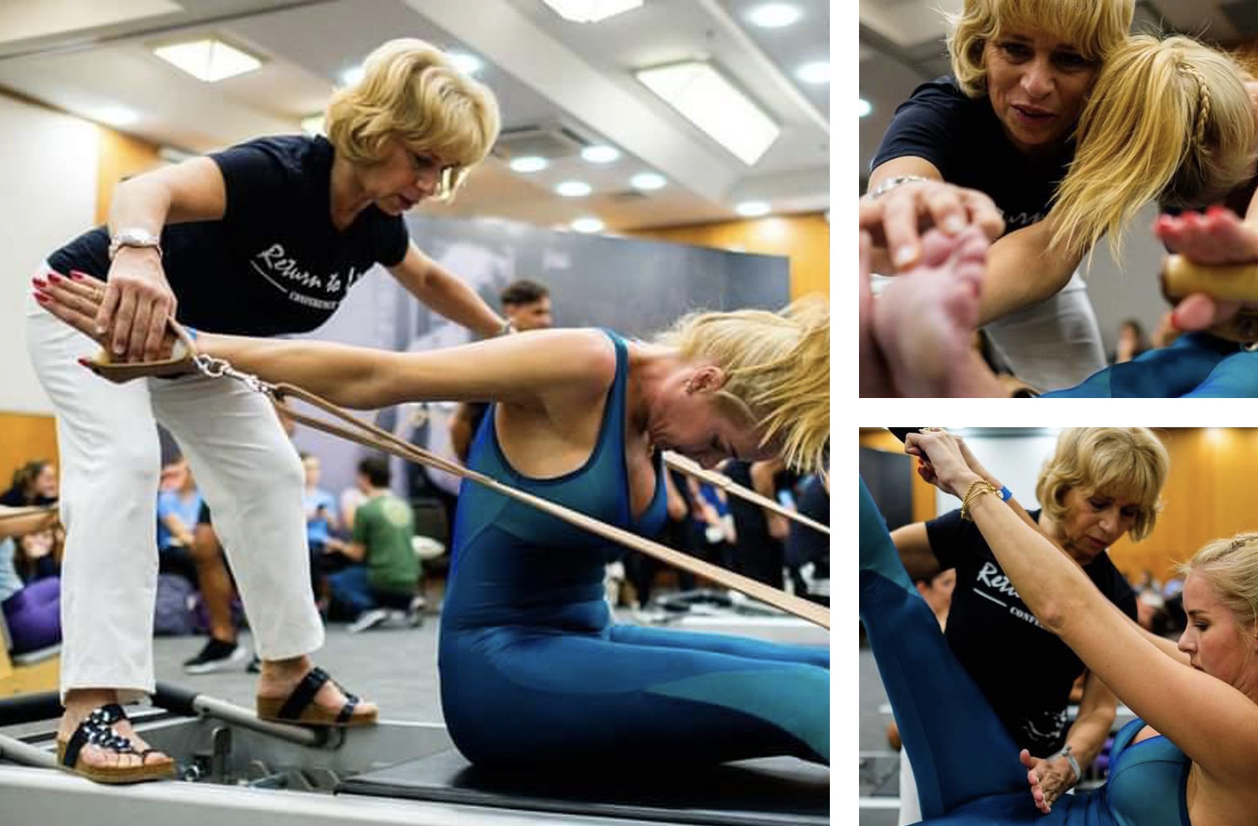 Three images showing Simona with hands-on assists